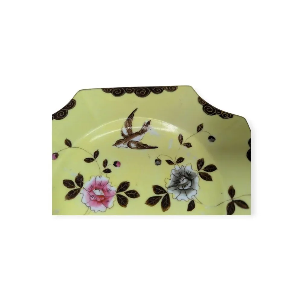 Vintage Awaji Porcelain Yellow Floral & Bird Japanese Plate 7